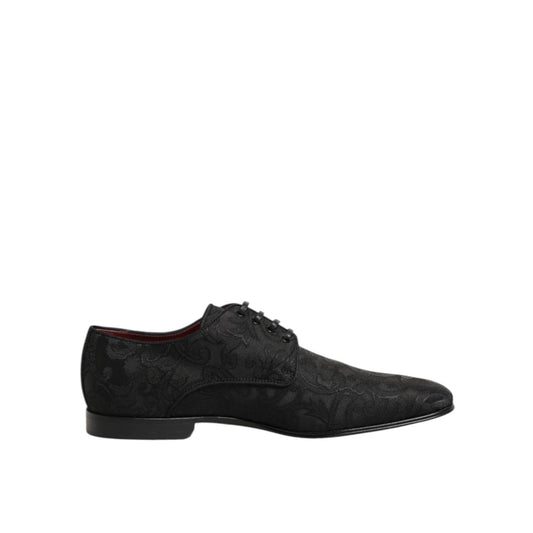 Dolce & Gabbana Black Brocade Lace Up Derby Men Dress Shoes