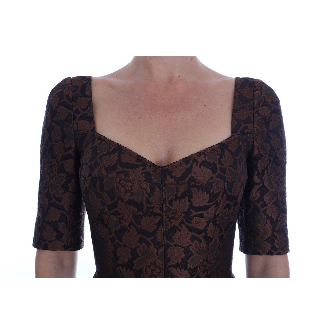 Dolce & Gabbana Black Brown Floral Brocade A-Line Dress
