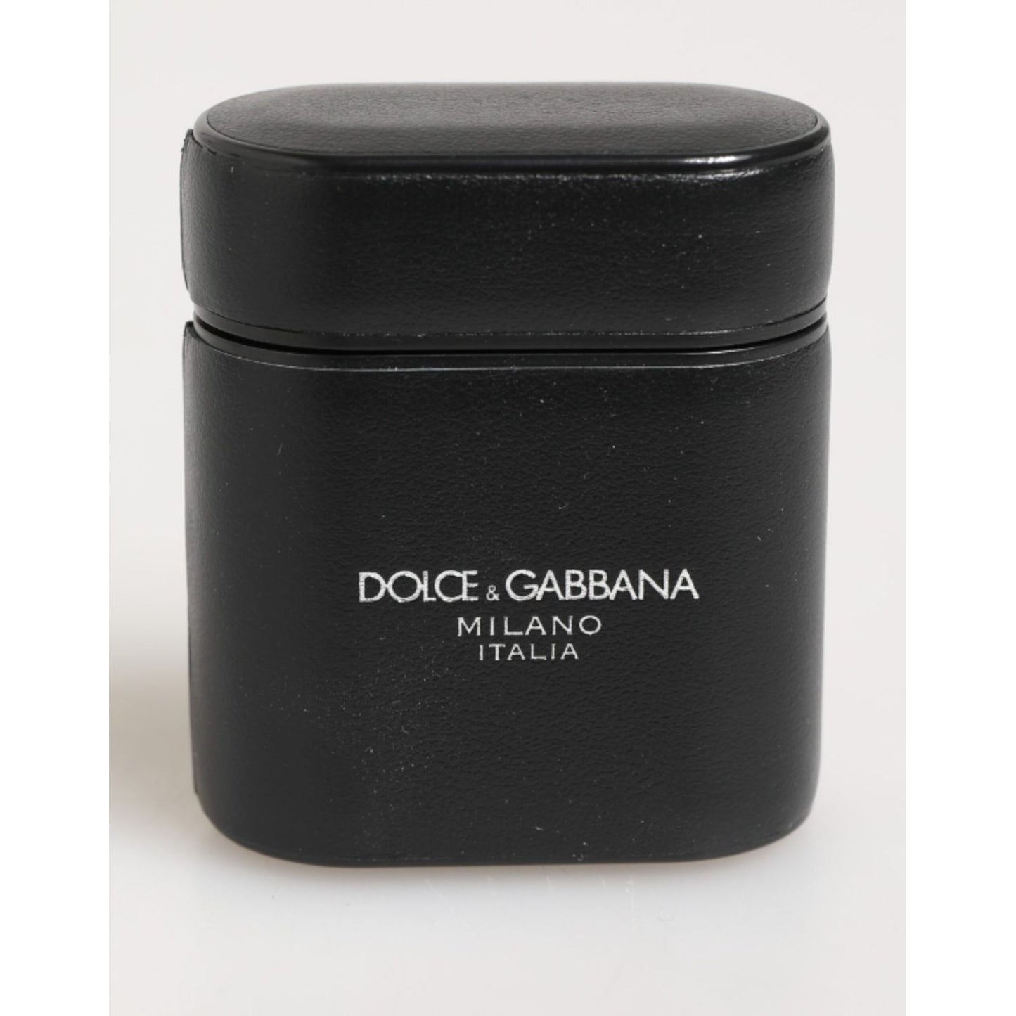 Dolce & Gabbana Black Calfskin Leather Logo Print Flip Holder Airpods Case