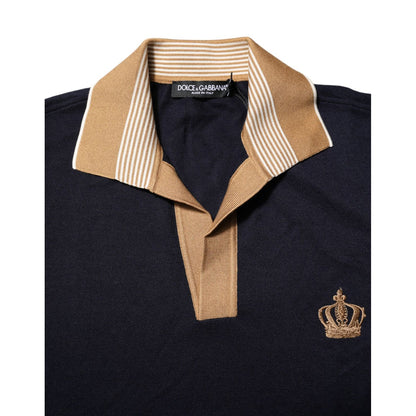 Dolce & Gabbana Black Cashmere Crown Logo Men Polo T-shirt