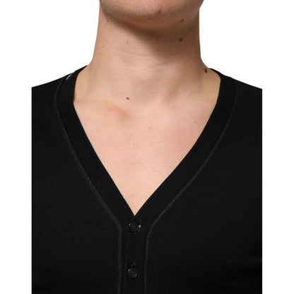 Dolce & Gabbana Black Cotton Button Up Men Cardigan Sweater