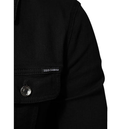 Dolce & Gabbana Black Cotton Denim Stretch Button Up Jacket
