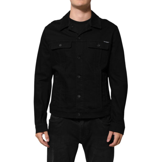 Dolce & Gabbana Black Cotton Denim Stretch Giubbotto Jacket