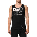 Dolce & Gabbana Black Cotton Sleeveless Tank Top DG Logo Men T-shirt with zipper and "King Was There" print, front view.