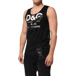 Dolce & Gabbana Black Cotton Sleeveless Tank Top DG Logo Men T-shirt with zipper detail and King Was There text