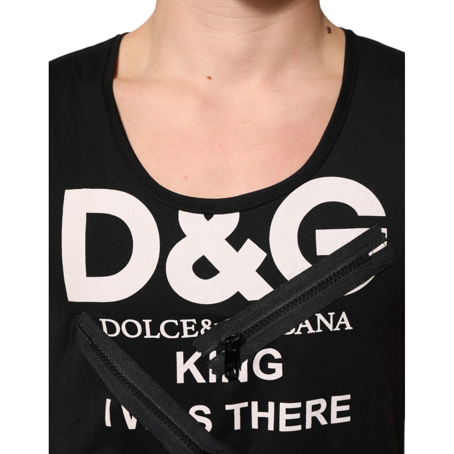 Dolce & Gabbana Black Cotton Sleeveless Tank Top DG Logo Men T-shirt with zipper detail and "King Was There" text