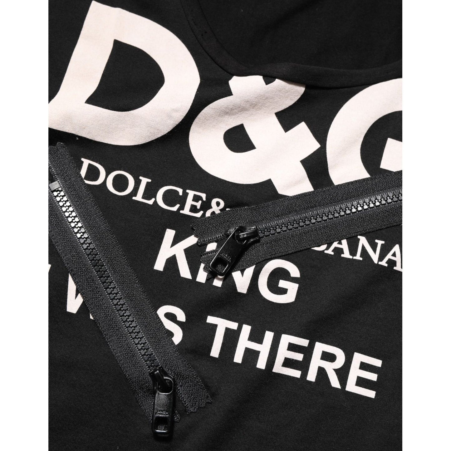 Dolce & Gabbana Black Cotton Sleeveless Tank Top DG Logo Men T-shirt with zipper detail and bold logo print "King Was There"
