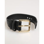 Dolce & Gabbana Black Embossed Leather Gold Buckle Belt Strap Bracelet with polished gold-tone buckle, chic fashion accessory
