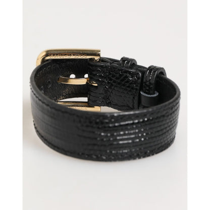 Dolce & Gabbana Black Embossed Leather Gold Buckle Belt Strap Bracelet