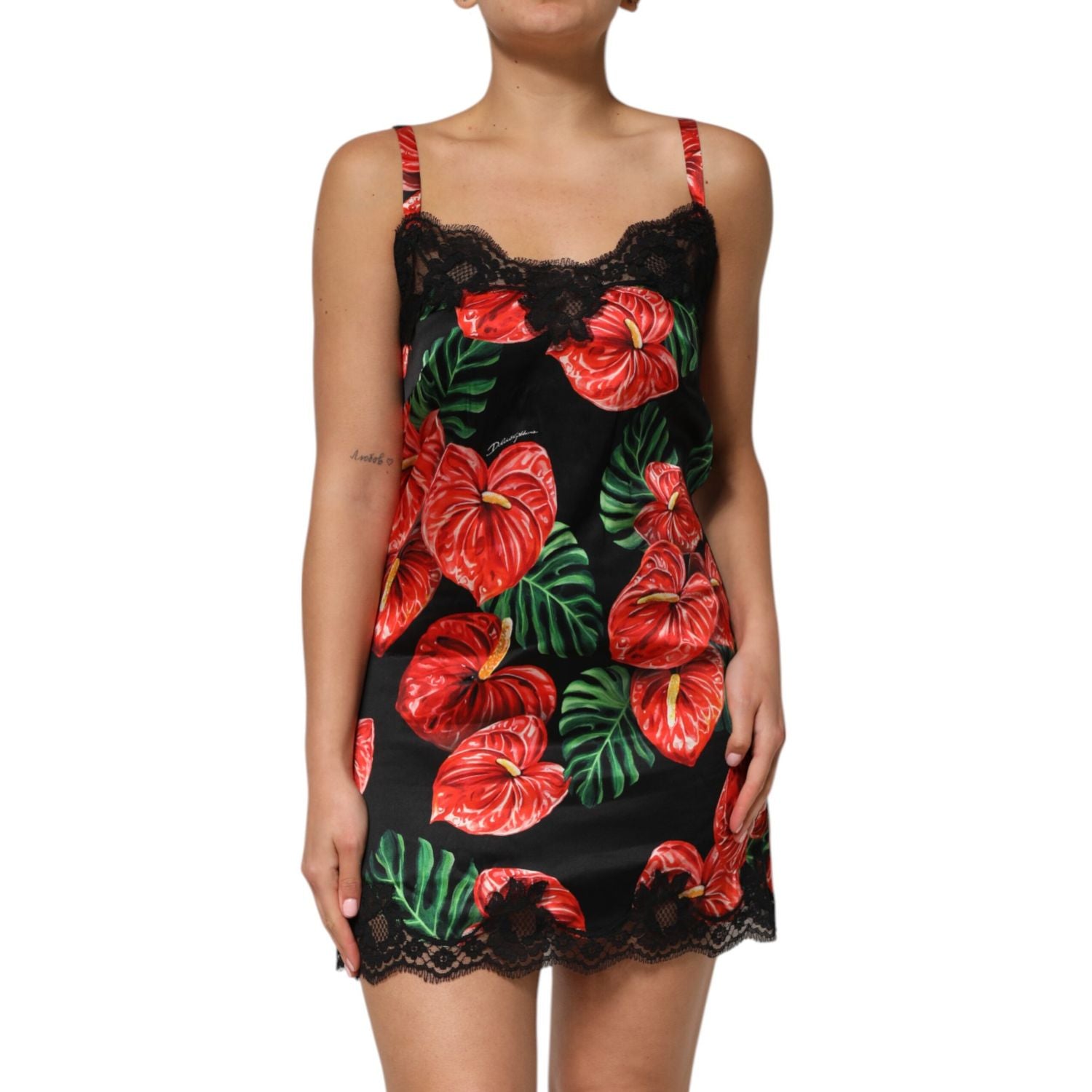 Dolce & Gabbana Black Floral Lace Trim Chemise Lingerie Dress