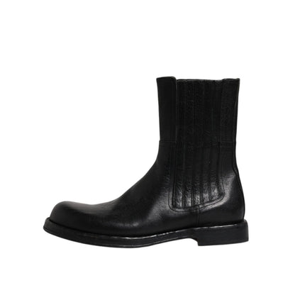Dolce & Gabbana Black Horse Leather Mid Calf Boots Shoes