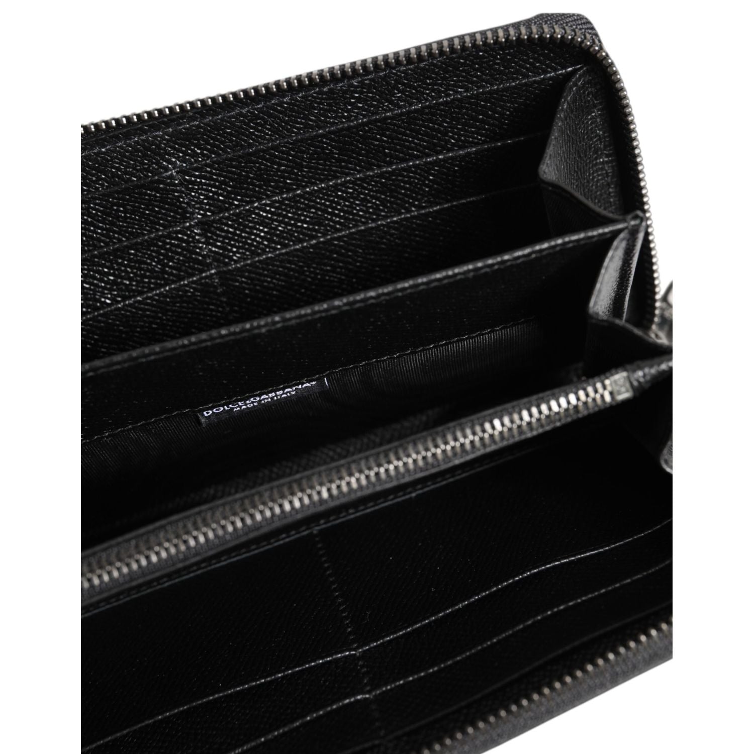 Dolce & Gabbana Black Leather #DGFAMILY Zipper Continental Mens Wallet
