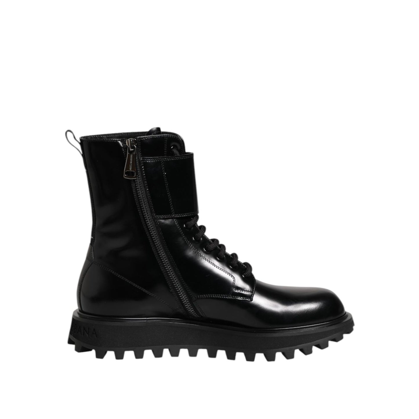 Dolce & Gabbana Black Leather Lace Up Mid Calf Boots Shoes in calf leather with logo details, made in Italy.