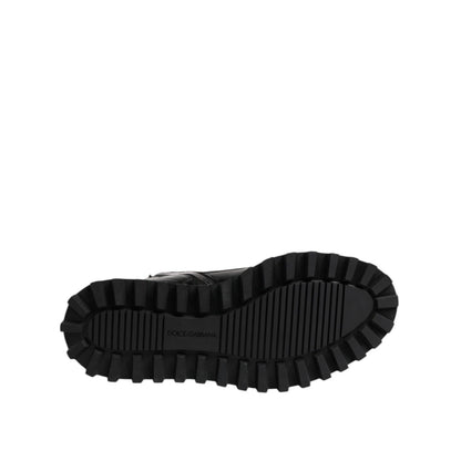 Dolce & Gabbana Black Leather Lace Up Mid Calf Boots Shoes with logo on sole