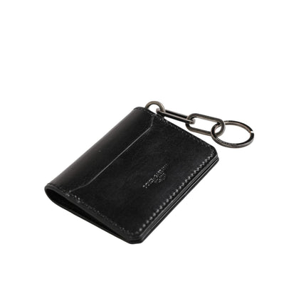Dolce & Gabbana Black Leather Logo Embossed Key Chain Card Holder Wallet