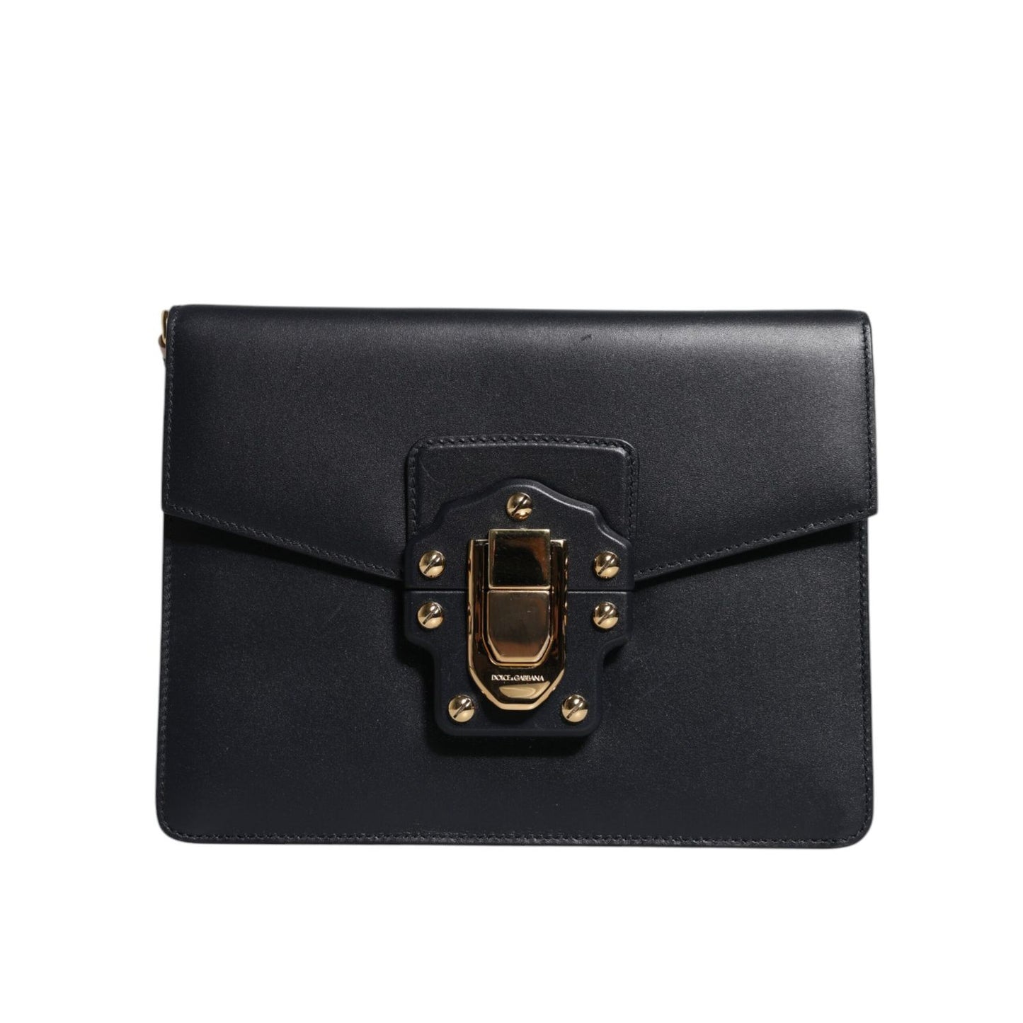 Dolce & Gabbana Black Leather Logo Gold Crossbody Purse Bag
