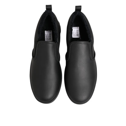 Dolce & Gabbana Black Leather Low Top Slip On Sneakers Shoes