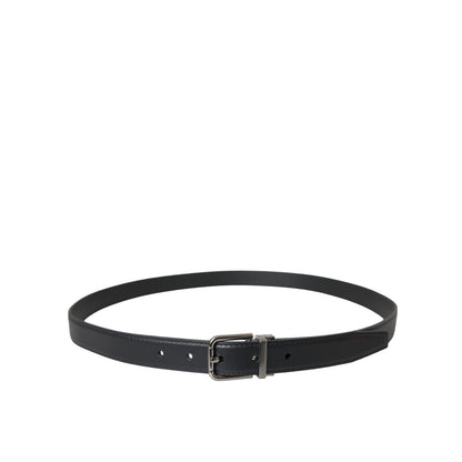 Dolce & Gabbana Black Leather Silver Metal Buckle Men Belt