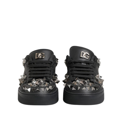 Dolce & Gabbana Black Leather Studded Low Top Sneakers Shoes