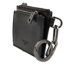 Dolce & Gabbana Black Leather Zip Logo Keyring Coin Purse Keyring Wallet with metal snap closure and card slots, minor zipper defect visible