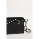 Dolce & Gabbana Black Leather Zip Logo Keyring Coin Purse Keyring Wallet with metal chain and logo embossing.