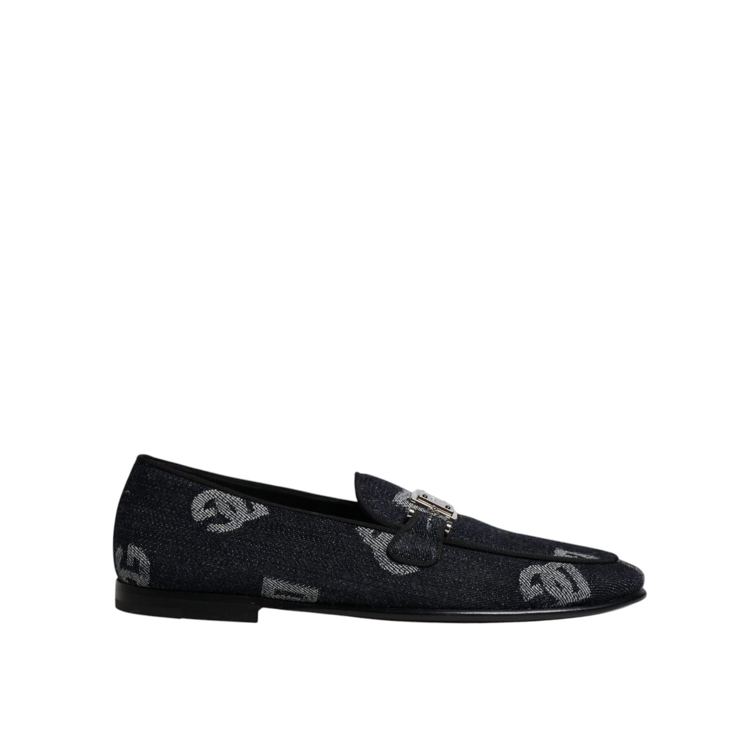 Dolce & Gabbana Black Logo Cotton Loafers Formal Dress Shoes