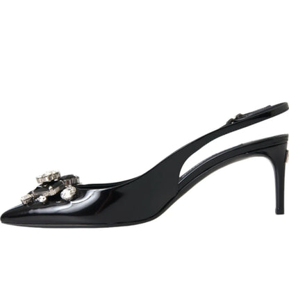 Dolce & Gabbana Black Patent Leather Crystal Slingback Shoes