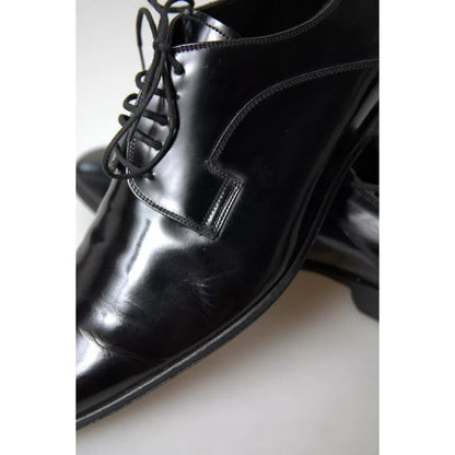 Dolce & Gabbana Black Polished Leather Formal Dress Shoes, authentic preowned men's footwear with minor wear, crafted in Italy.