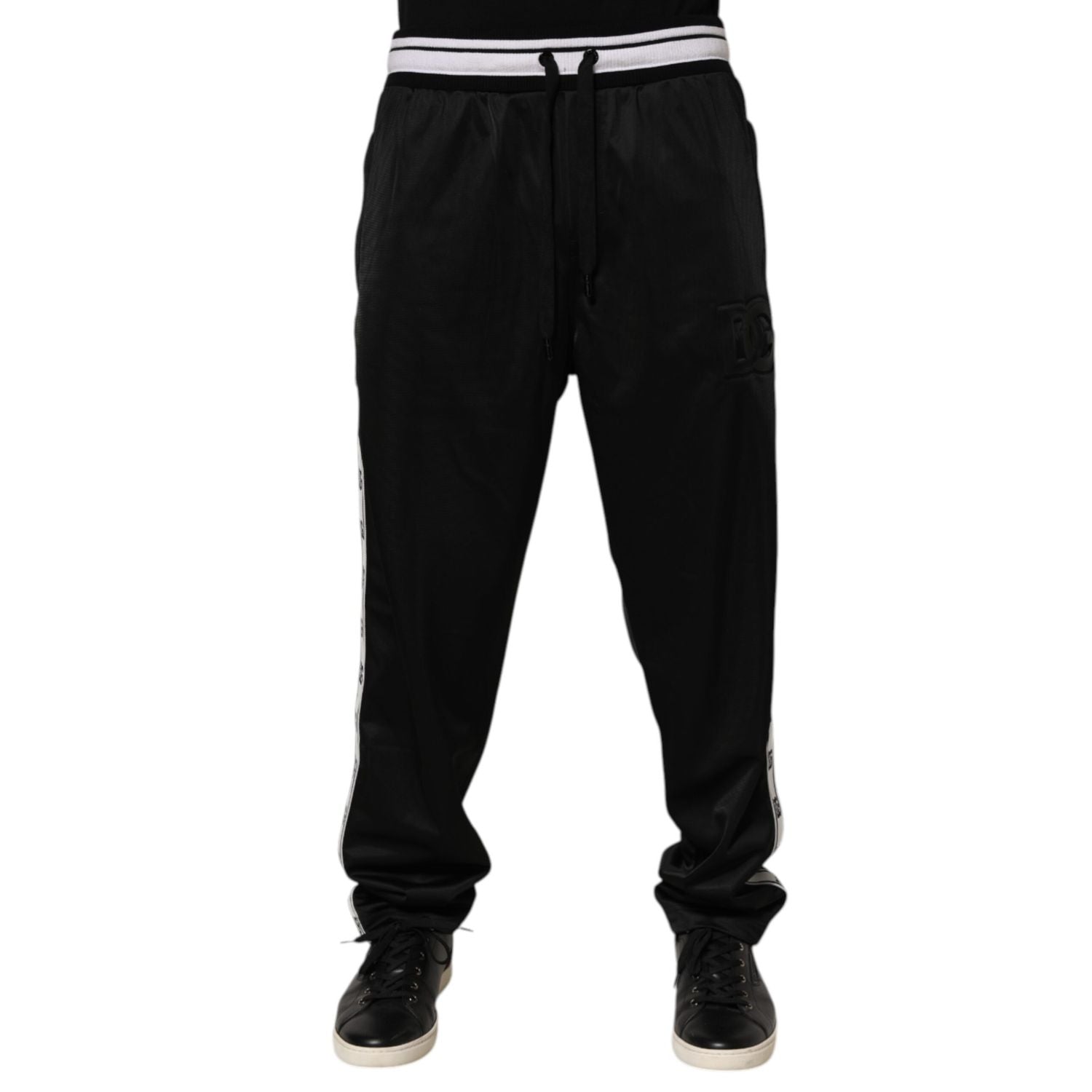 Dolce & Gabbana Black Polyester Logo Stripe Track Jogger Pants