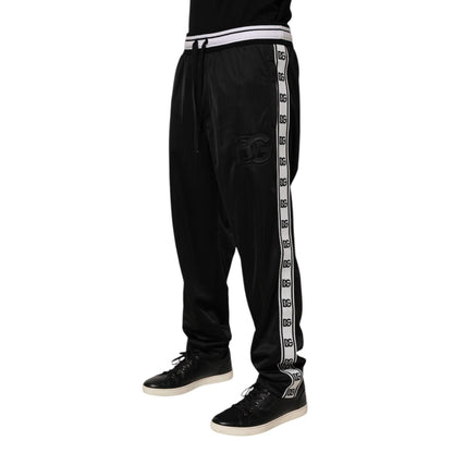 Dolce & Gabbana Black Polyester Logo Stripe Track Jogger Pants