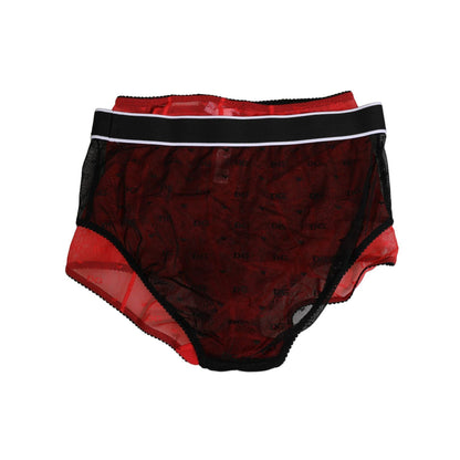 Dolce & Gabbana Black Red Nylon High Waist Girdle Underwear with sheer fabric and stylish design.