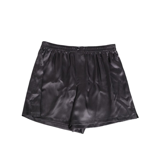 Dolce & Gabbana Black Satin Silk Elastic Men Boxer Short Swimwear