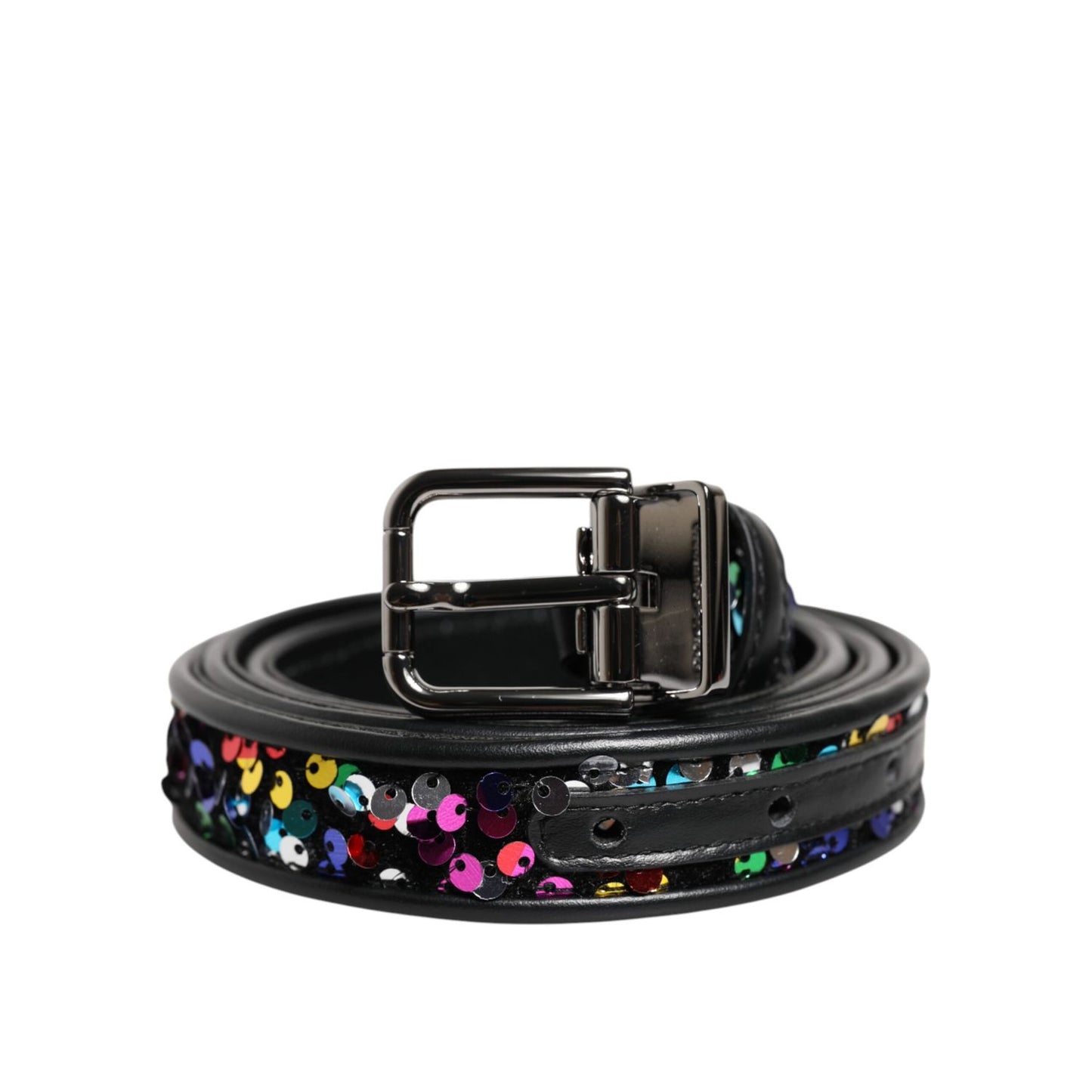 Dolce & Gabbana Black Sequin Embellished Metal Buckle Belt