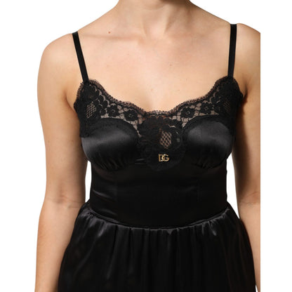 Dolce & Gabbana Black Silk Blend Lace Trim Sleeveless Mini Dress