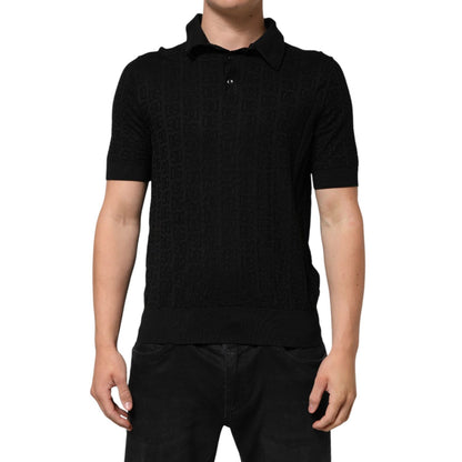 Dolce & Gabbana Black Silk Jacquard DG Polo Shirt T-shirt