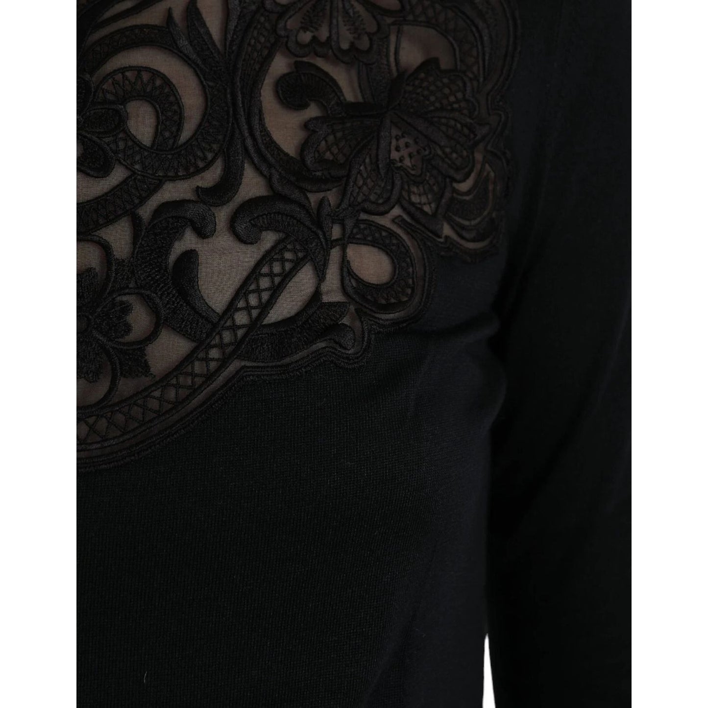 Dolce & Gabbana Black Silk Lace Trim Long Sleeves Blouse Top