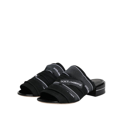 Dolce & Gabbana Black Slides Slip On Sandals Shoes