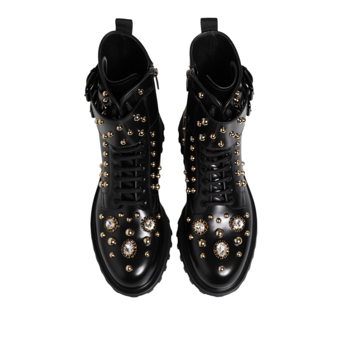 Dolce & Gabbana Black Studded Lace Up Mid Calf Boots Shoes