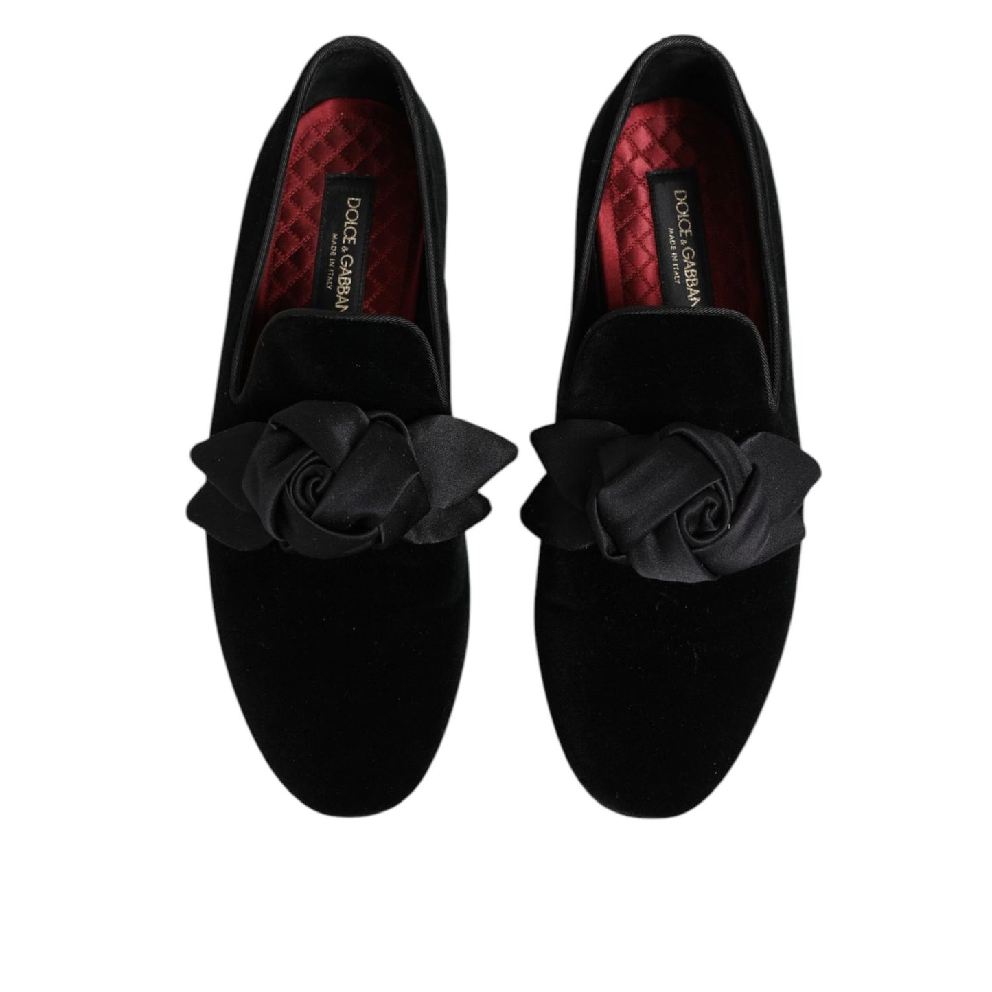 Dolce & Gabbana Black Suede Cotton Rose Slip On Loafers Shoes Dolce & Gabbana