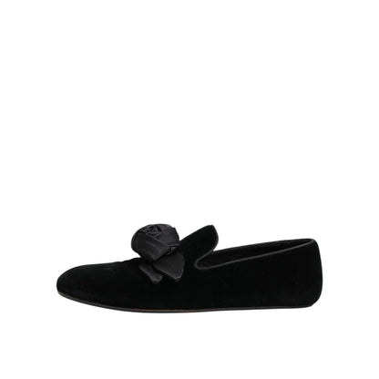 Dolce & Gabbana Black Suede Cotton Rose Slip On Loafers Shoes Dolce & Gabbana