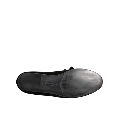 Dolce & Gabbana Black Suede Cotton Rose Slip On Loafers Shoes Dolce & Gabbana
