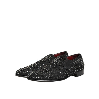 Dolce & Gabbana Black Suede Crystal Embellished Loafer Shoes Dolce & Gabbana