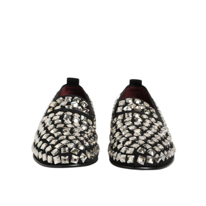 Dolce & Gabbana Black Suede Crystals Loafers Men Dress Shoes Dolce & Gabbana