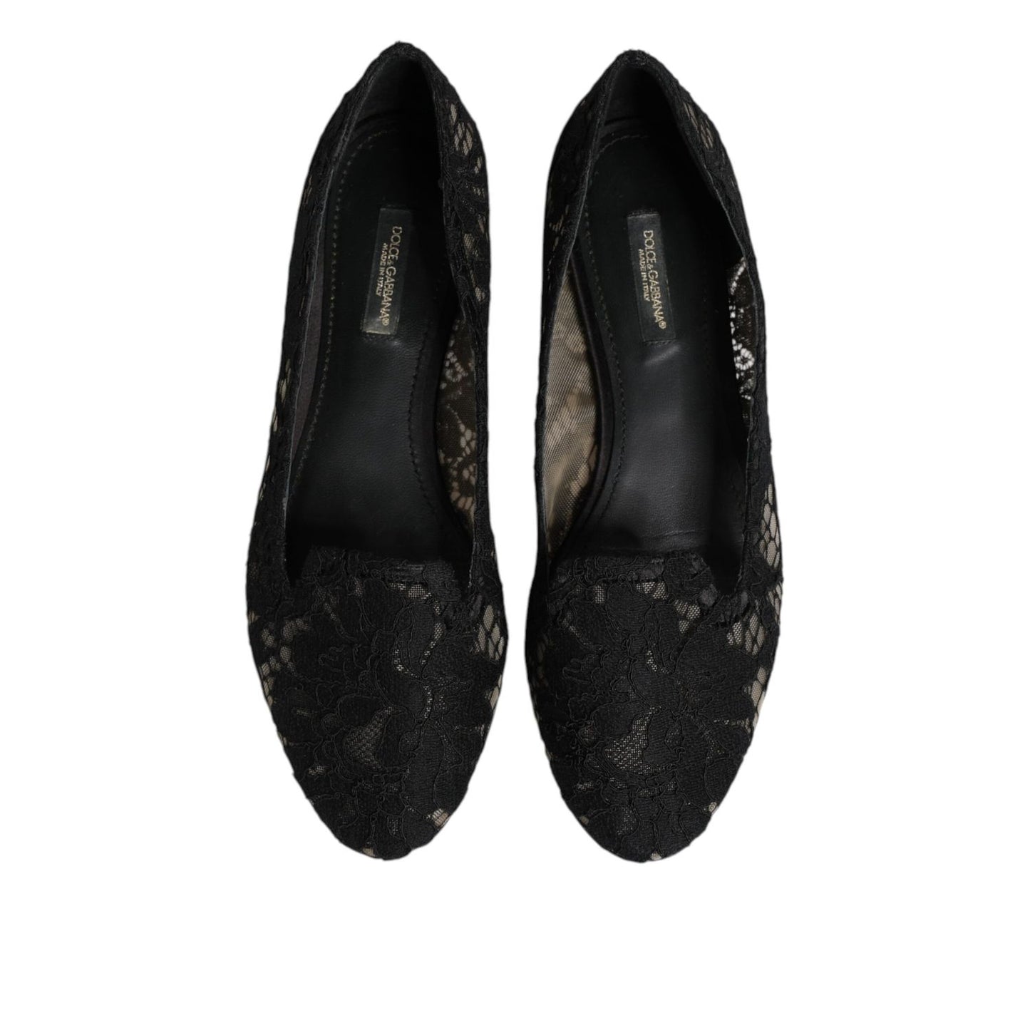 Dolce & Gabbana Black Taormina Lace Slip On Flats Shoes
