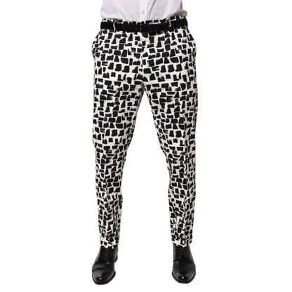 Dolce & Gabbana Black White Abstract Print Cotton Blend Pants Dolce & Gabbana