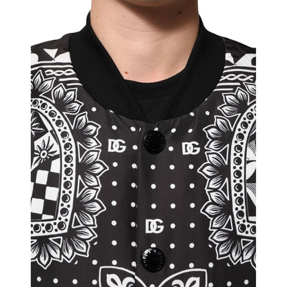 Dolce & Gabbana Black White Bandana Print Bomber Jacket