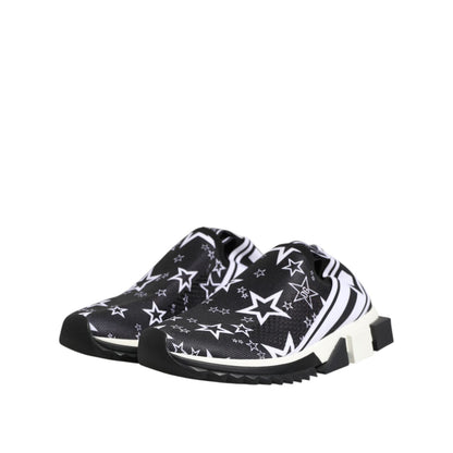 Dolce & Gabbana Black White Sorrento Low Top Sneakers Shoes with star pattern and rubber sole, made in Italy