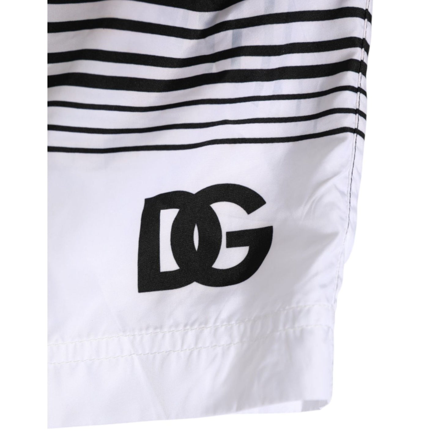 Dolce & Gabbana Black White Striped DG Logo Men Short Swimwear