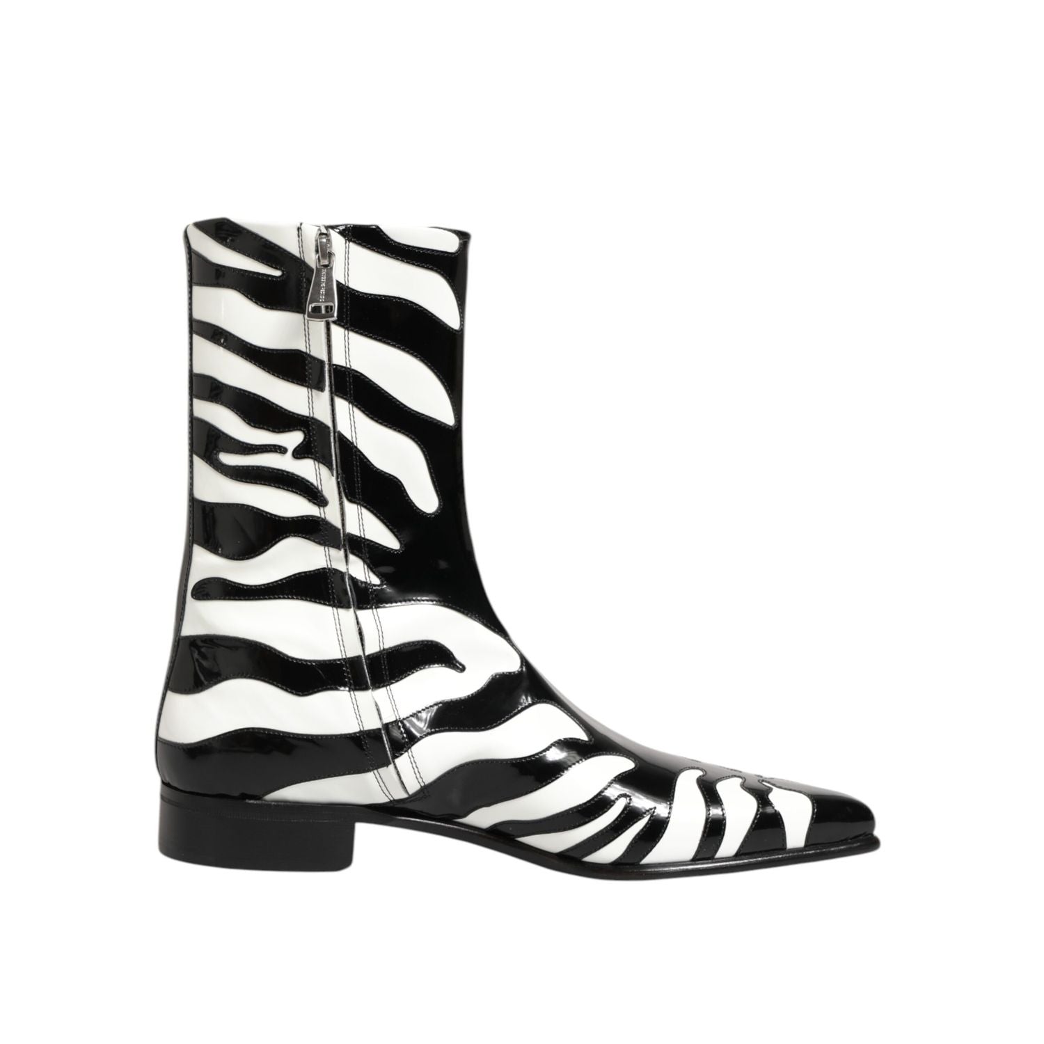 Dolce & Gabbana Black White Zebra Leather Mid Calf Boots Shoes