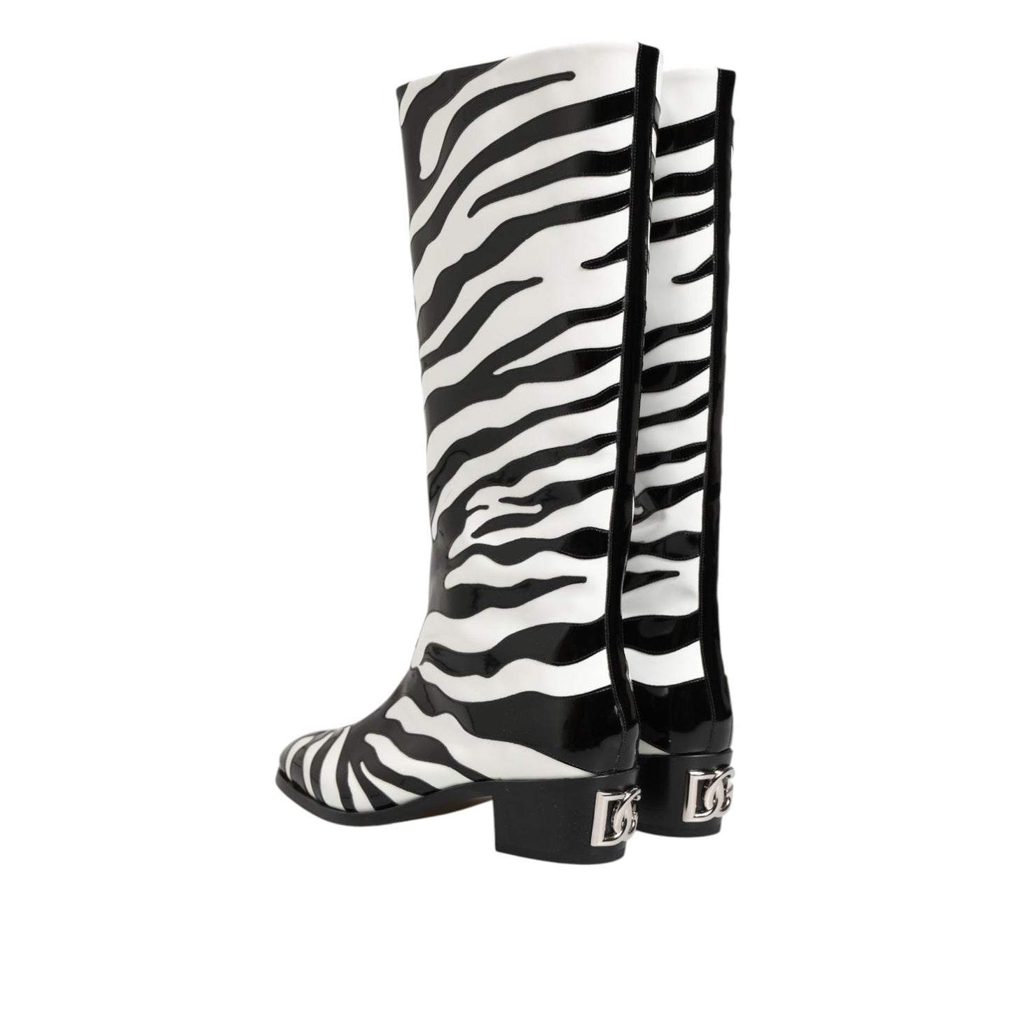 Dolce & Gabbana Black White Zebra Over The Calf Boots Shoes